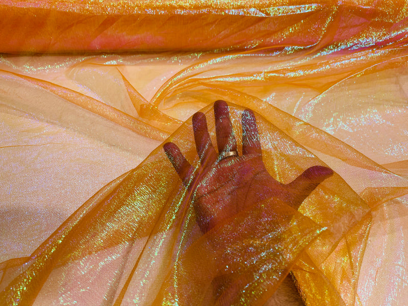 Orange Solid Crush Iridescent Shimmer Organza Fabric 45" Wide, Sold by The Yard.
