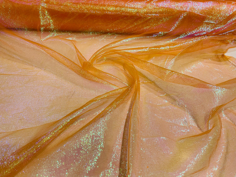 Orange Solid Crush Iridescent Shimmer Organza Fabric 45" Wide, Sold by The Yard.