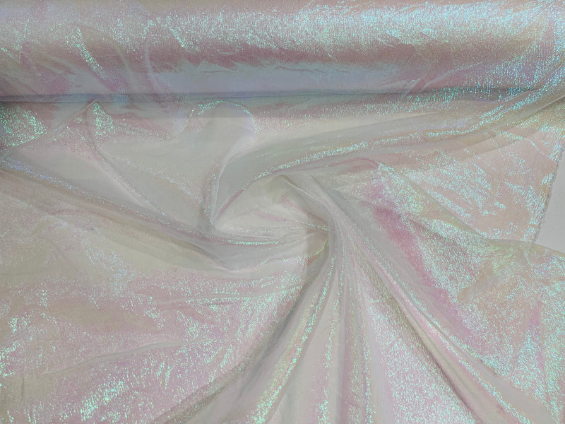 White Solid Crush Iridescent Shimmer Organza Fabric 45" Wide, Sold by The Yard.