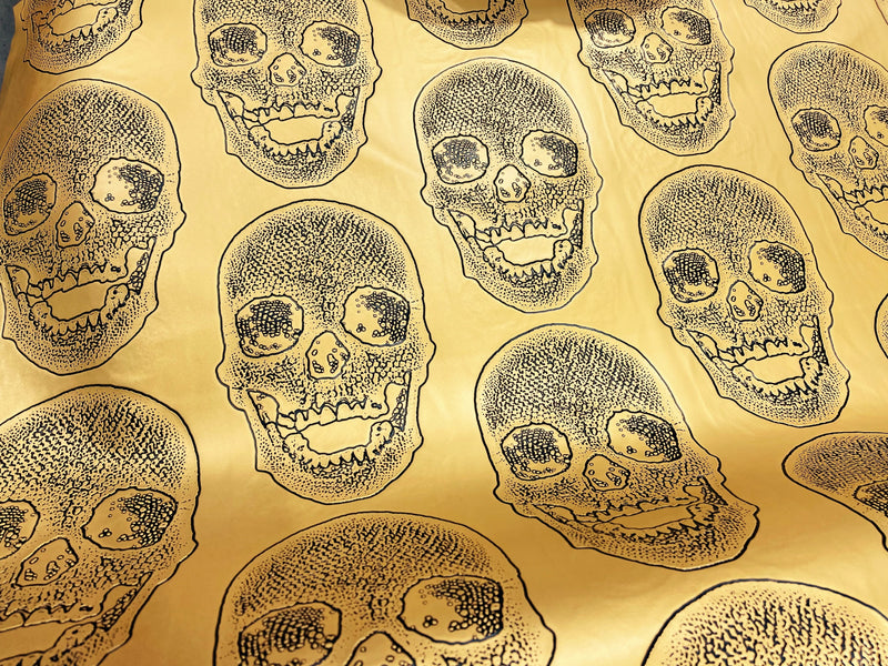 Gold 54" Wide Big Skull Embossed Vinyl Fabric-PVC-Upholstery, Faux Leather By The Yard.