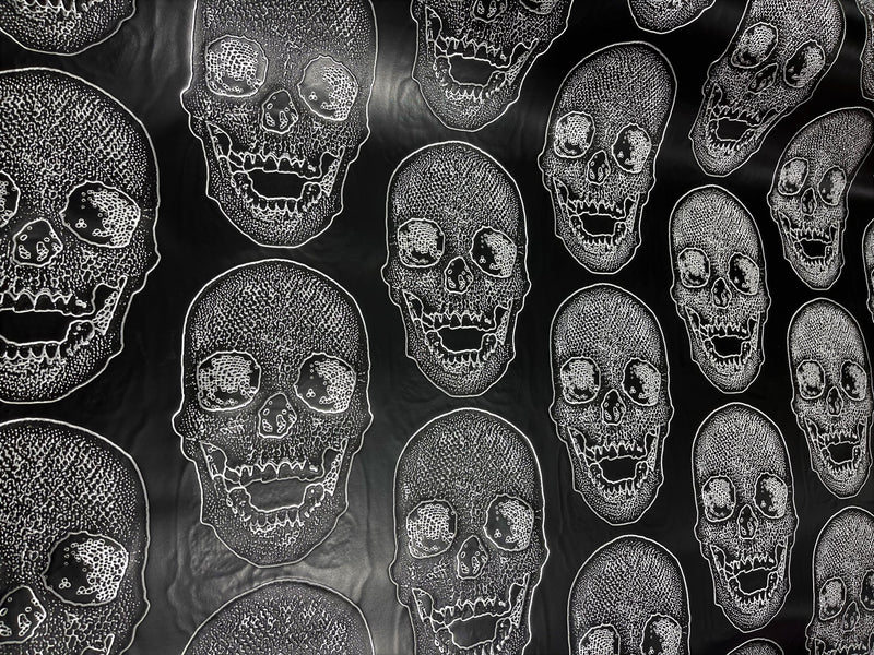 Black 54" Wide Big Skull Embossed Vinyl Fabric-PVC-Upholstery, Faux Leather By The Yard.
