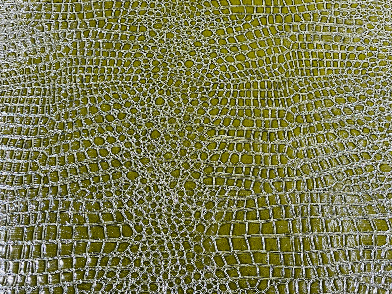 Olive Green Faux Crocodile Vinyl Embossed 3D Scales-Faux Leather-Sold By Yard