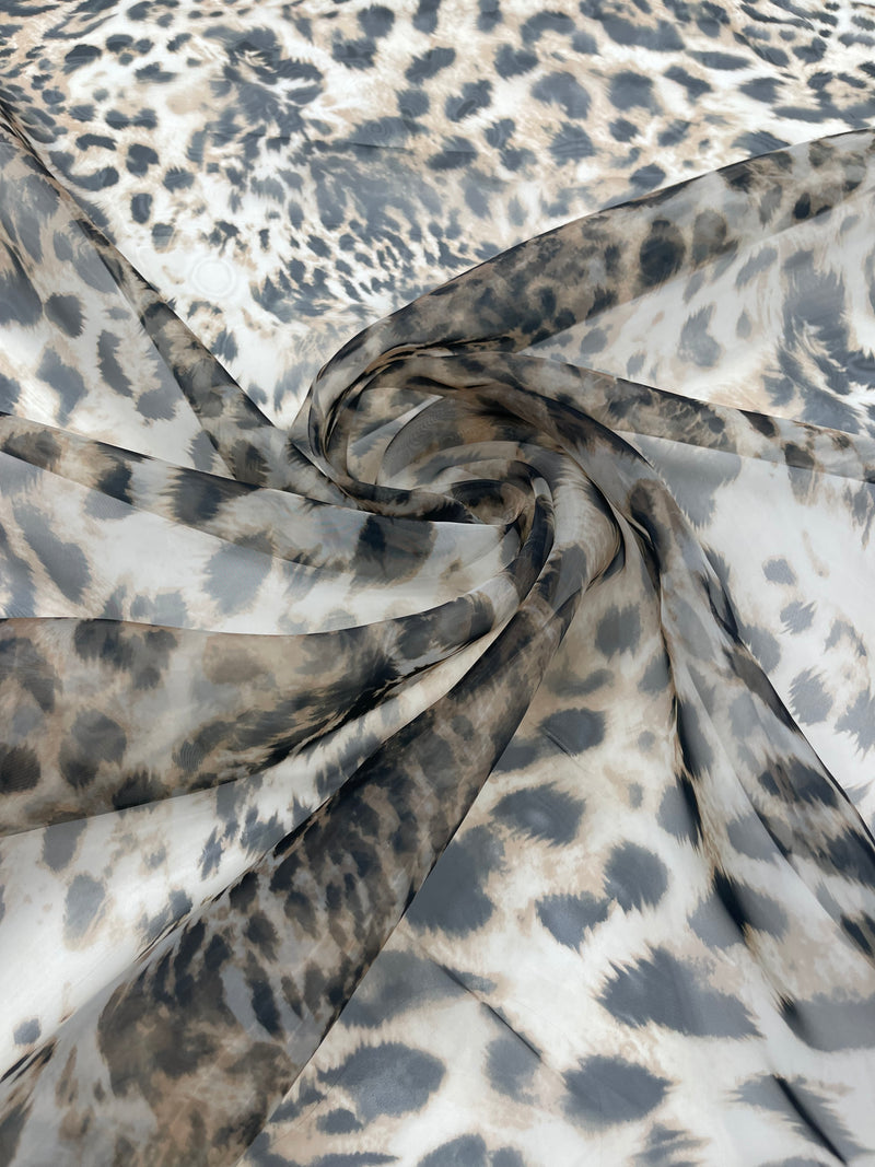 LEOPARD ANIMAL PRINT ON LIQUID ORGANZA FABRIC (By The Yard)