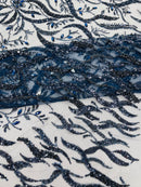 JEWEL VINE BEADED LACE ON MESH FABRIC (By The Yard)