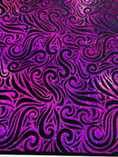 Holographic Foil Tribal Flame Design On A Stretch Velvet  Fabric. By The Yard