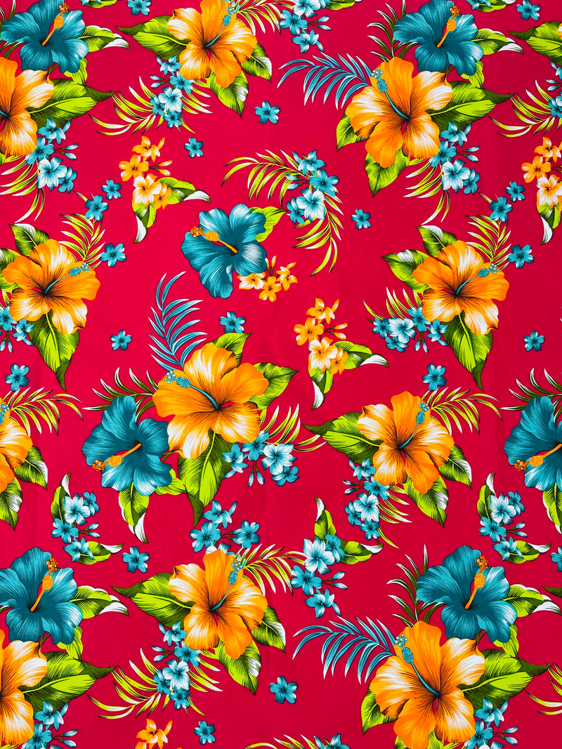 Multi Color Hawaiian Hibiscus  Floral Fabric/ 100% Cotton/45" Wide (by the yard)