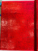 Holographic Foil Tribal Flame Design On A Stretch Velvet  Fabric. By The Yard