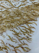 JEWEL VINE BEADED LACE ON MESH FABRIC (By The Yard)