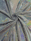 OIL SLICK IRIDESCENT FOGGY FOIL STRETCH VELVET FABRIC (By The Yard