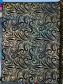 Holographic Foil Tribal Flame Design On A Stretch Velvet  Fabric. By The Yard