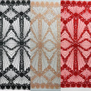 Luxury Bridal Fabric with Geometric Beading on a mesh, by The Yard.