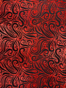 Holographic Foil Tribal Flame Design On A Stretch Velvet  Fabric. By The Yard