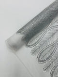 GLITTER FEATHER DAMASK DESIGN MESH LACE FABRIC (By The Yard)