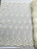 BIG FLORAL DAMASK BEADED MESH LACE FABRIC (By The Yard)