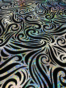 Holographic Foil Tribal Flame Design On A Stretch Velvet  Fabric. By The Yard