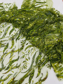 JEWEL VINE BEADED LACE ON MESH FABRIC (By The Yard)