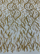 JEWEL VINE BEADED LACE ON MESH FABRIC (By The Yard)