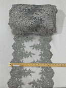 14"Wide Sequins Metallic Embroidered Lace on Mesh Fabric, Trim Lace, Table Runner. Sold By The Yard. - New Creations Fabric & Foam Inc