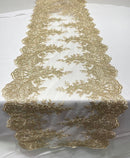14"Wide Sequins Metallic Embroidered Lace on Mesh Fabric, Trim Lace, Table Runner. Sold By The Yard. - New Creations Fabric & Foam Inc