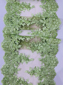 14"Wide Sequins Metallic Embroidered Lace on Mesh Fabric, Trim Lace, Table Runner. Sold By The Yard. - New Creations Fabric & Foam Inc