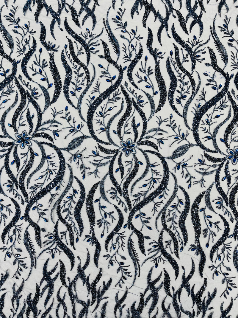JEWEL VINE BEADED LACE ON MESH FABRIC (By The Yard)