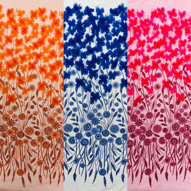 Luxury 3D Floral/Butterfly Beaded lace, by The Yard.