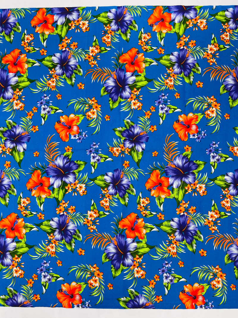 Multi Color Hawaiian Hibiscus  Floral Fabric/ 100% Cotton/45" Wide (by the yard)