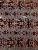 Hot Rod Tricot Holographic 4 Way Spandex With Black Flocking Flames And Red Glitter Fabric-