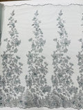 Princess 3d floral design embroider with pearls in a mesh lace-sold by the yard.