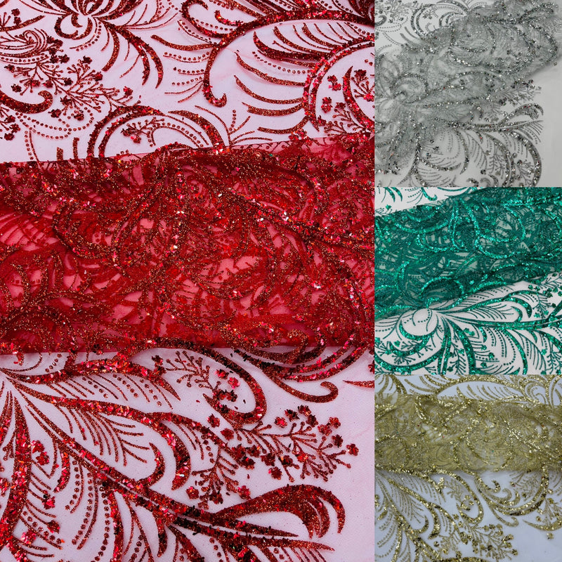 Vine Glitter Design On A Mesh Lace Fabric/Prom