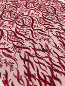 JEWEL VINE BEADED LACE ON MESH FABRIC (By The Yard)