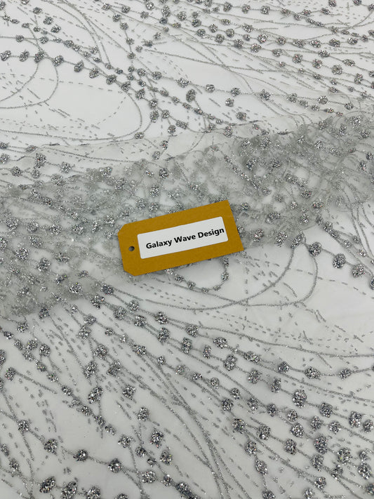 Galaxy Glitter Design On A Mesh Lace 54" Wide| New Creations Fabric & Foam Inc.