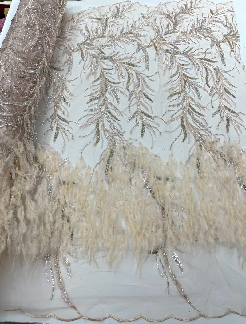 FANCY BEADED FEATHER LACE (By The Yard)