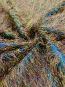 Shaggy Jacquard Faux Ostrich/Eye Lash Feathers Fringe With Metallic Thread (By The Yard)