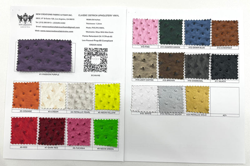 Classic Ostrich Upholstery Vinyl Fabric / Faux Leather Accessories Crafting Apparel Upholstery Vinyl Fabric 54" Wide.