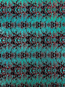 Hot Rod Tricot Holographic 4 Way Spandex With Black Flocking Flames And Red Glitter Fabric-