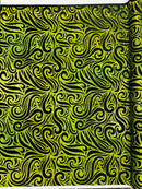 Holographic Foil Tribal Flame Design On A Stretch Velvet  Fabric. By The Yard