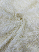 Shaggy Jacquard Faux Ostrich/Eye Lash Feathers Fringe With Metallic Thread (By The Yard)