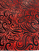 Holographic Foil Tribal Flame Design On A Stretch Velvet  Fabric. By The Yard