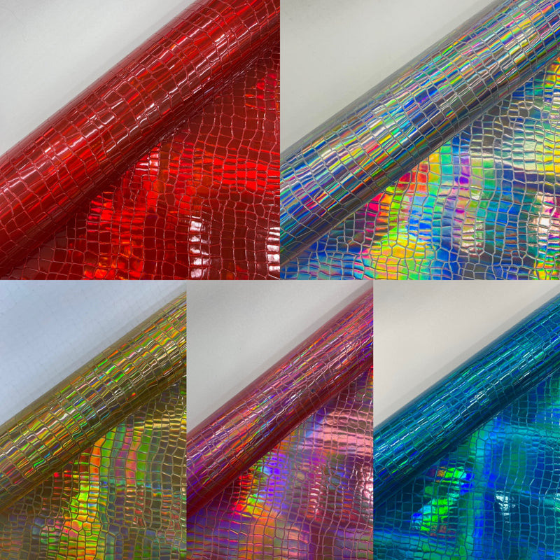 Crocodile Embossed PVC Holographic Vinyl Fabric / .Upholstery Crafting Accessories Applications Glossy Iridescent