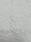 3D Full Roses Chunky Glitter Design On A Mesh Lace Fabric/Prom.