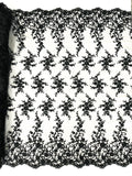 BIG FLORAL DAMASK BEADED MESH LACE FABRIC (By The Yard)