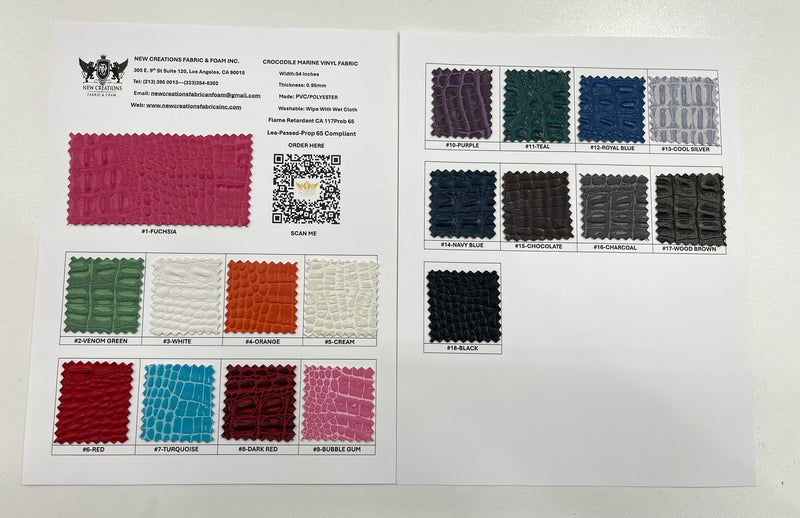 Crocodile Marine Vinyl 2 tone Upholstery, Crocodile Skin Texture Faux Leather PVC Vinyl, 54" Wide.