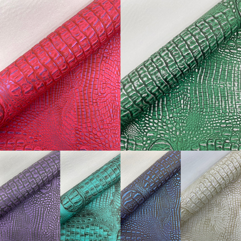 Metallic Gator Vinyl Fabric 54" Wide / Upholstery Crafting Accessories Applications Faux Leather PVC.