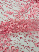 Satin 3D floral glitter sequin fabric/prom/wedding lace/costume/apparel.