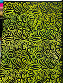 Holographic Foil Tribal Flame Design On A Stretch Velvet  Fabric. By The Yard