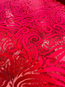 Holographic Foil Tribal Flame Design On A Stretch Velvet  Fabric. By The Yard