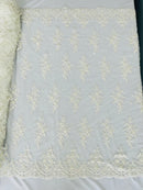 FLORAL DAMASK BEADED LACE ON MESH FABRIC (By The Yard)