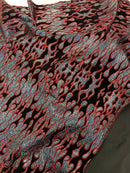 Hot Rod Tricot Holographic 4 Way Spandex With Black Flocking Flames And Red Glitter Fabric-