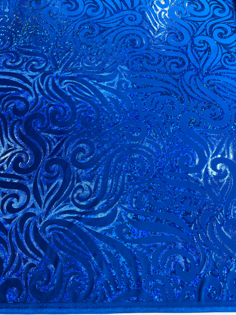 Holographic Foil Tribal Flame Design On A Stretch Velvet  Fabric. By The Yard